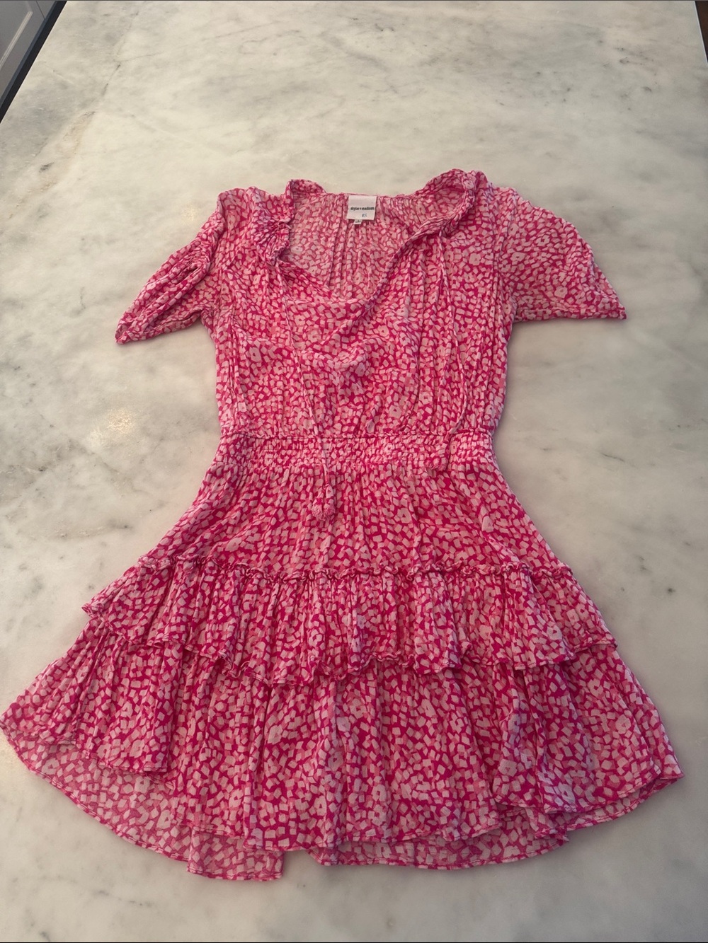 Women's Pink Printed Tiered Ruffle Dress